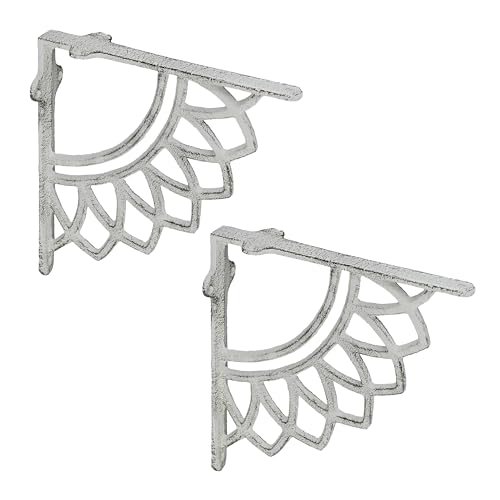 Relaxdays Regalträger, 2er Set, Gusseisen, Mandala-Motiv, antikes Design, Winkel für Regalbretter, Regalhalter, weiß von Relaxdays