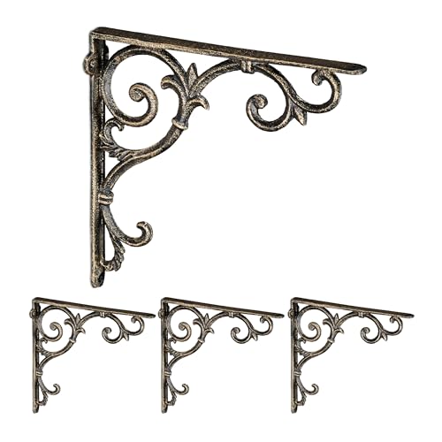 Relaxdays Regalwinkel, 4er Set, Gusseisen, antike Regalträger, Winkel Regalbretter, HxBxT: 24,5 x 4 x 24,5 cm, Bronze Relaxdays Regalwinkel, 4er Set, Gusseisen, antike Regalträger, Winkel Regalbretter, HxBxT: 24,5 x 4 x 24,5 cm, Bronze von Relaxdays