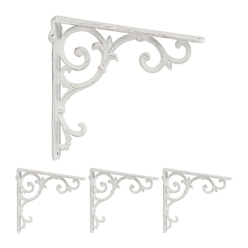 Relaxdays Regalwinkel, 4er Set, Gusseisen, antike Regalträger, Winkel Regalbretter, HxBxT: 24,5 x 4 x 24,5 cm, weiß Relaxdays Regalwinkel, 4er Set, Gusseisen, antike Regalträger, Winkel Regalbretter, HxBxT: 24,5 x 4 x 24,5 cm, weiß von Relaxdays