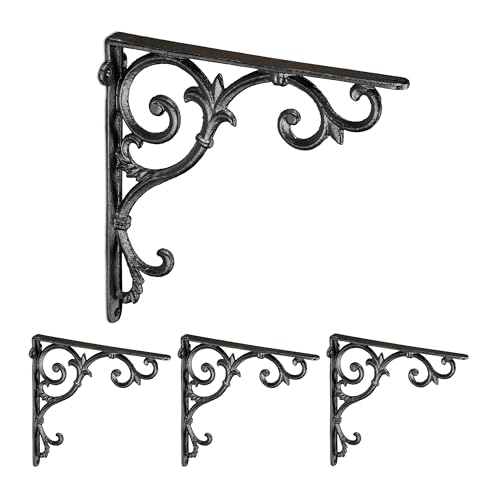 Relaxdays Regalwinkel, 4er Set, Gusseisen, antike Regalträger, Winkel Regalbretter, HxBxT: 24,5 x 4 x 24,5 cm, schwarz Relaxdays Regalwinkel, 4er Set, Gusseisen, antike Regalträger, Winkel Regalbretter, HxBxT: 24,5 x 4 x 24,5 cm, schwarz von Relaxdays