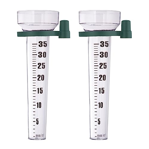 Relaxdays Regenmesser 2er Set, mit Halterung, Niederschlagsmesser Garten, Skala 35 mm/m², Kunststoff, transparent/grün von Relaxdays