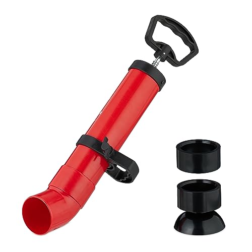 Relaxdays Rohrreinigungspumpe, 2 Aufsätze für Dusche & Waschbecken, Abflussreiniger Druckluft, chemiefrei, schwarz/rot von Relaxdays