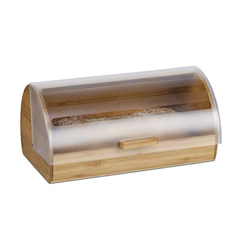 Relaxdays Rollbrotkasten Bambus, groß, aromadicht, Brotkasten klappbar mit Rolldeckel, HBT: 19 x 38 x 26 cm, Holz, natur von Relaxdays