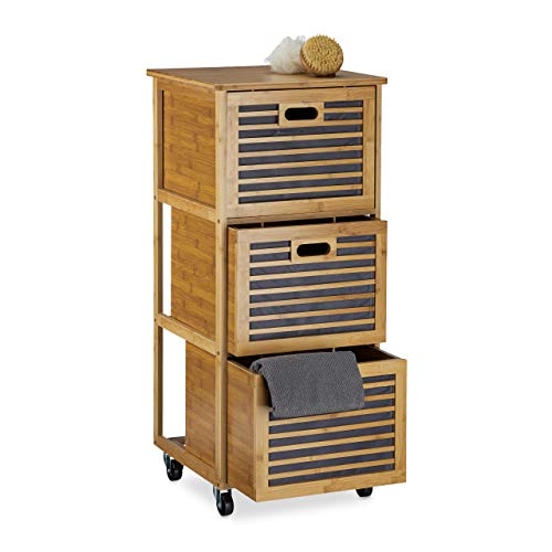 Relaxdays Rollwagen mit Schubladen aus Bambus mit 3 Fächern HBT: 92 x 41 x 41 cm Nützliches Badregal mit Schubkasten mit Rollen als Wäschebox und Schubladenschrank für Badutensilien, natur Relaxdays Rollwagen mit Schubladen aus Bambus mit 3 Fächern HBT: 92 x 41 x 41 cm Nützliches Badregal mit Schubkasten mit Rollen als Wäschebox und Schubladenschrank für Badutensilien, natur von Relaxdays