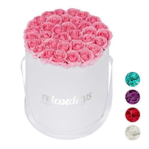 Relaxdays Rosenbox rund, 34 Rosen, stabile Flowerbox weiß, lange haltbar, Geschenkidee, dekorative Blumenbox, rosa Relaxdays Rosenbox rund, 34 Rosen, stabile Flowerbox weiß, lange haltbar, Geschenkidee, dekorative Blumenbox, rosa von Relaxdays