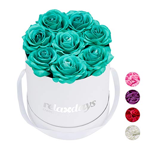 Relaxdays Rosenbox rund, 8 Rosen, stabile Flowerbox weiß, 10 Jahre haltbar, Geschenkidee, dekorative Blumenbox, weiß von Relaxdays