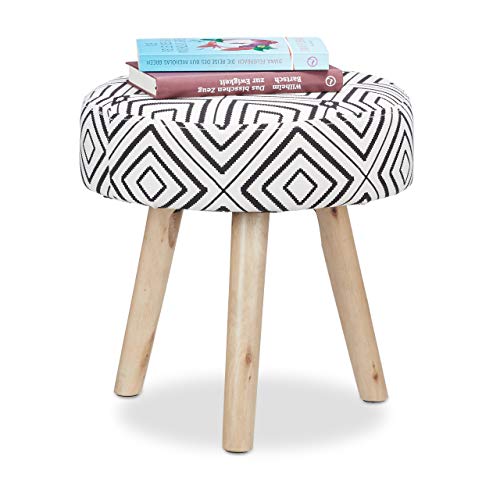 Relaxdays Runder Beistellhocker mit Karomuster, Holzbeine, Wohnzimmer, Fußablage, Polsterhocker 35 x 35 cm, schwarz-weiß von Relaxdays