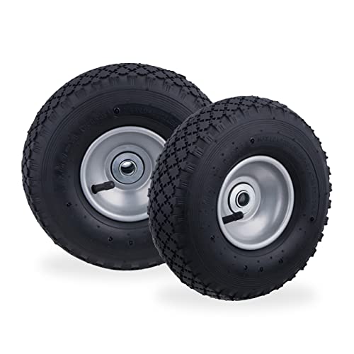 Relaxdays Sackkarrenrad 3.00-4, 2er Set, luftbereiftes Komplettrad mit Stahlfelge, für 16 mm Achse, 100 kg, schwarz-grau von Relaxdays