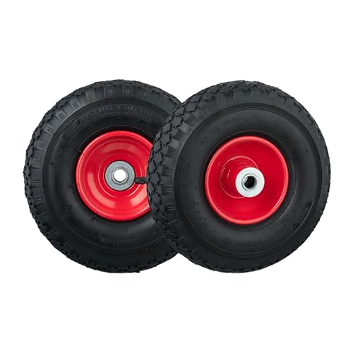 Relaxdays Sackkarrenrad 3.00-4, 2er Set, luftbereiftes Komplettrad mit Stahlfelge, für 16 mm Achse, 100 kg, schwarz-rot von Relaxdays