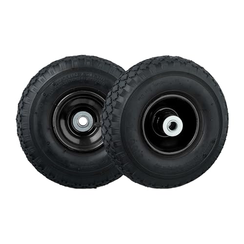 Relaxdays Sackkarrenrad 3.00-4, 2er Set, luftbereiftes Komplettrad mit Stahlfelge, für 16 mm Achse, 100 kg, schwarz von Relaxdays