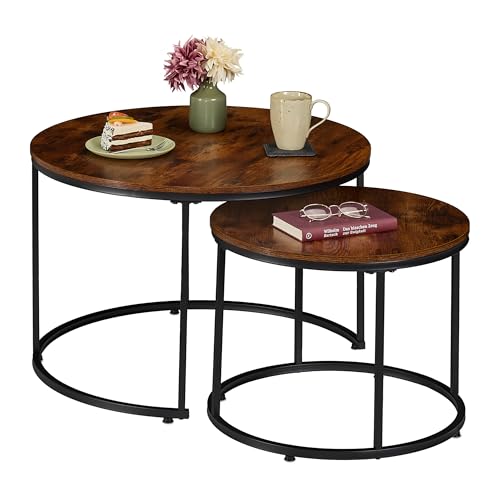 Relaxdays Satztisch 2er Set, Holzoptik & Metall, Wohnzimmer, Industrial Design, runde Beistelltische, braun/schwarz Relaxdays Satztisch 2er Set, Holzoptik & Metall, Wohnzimmer, Industrial Design, runde Beistelltische, braun/schwarz von Relaxdays