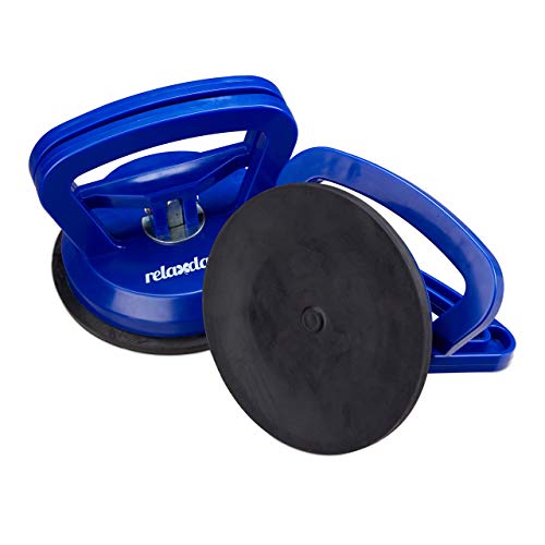 Relaxdays Saugheber 2er Set, Transport von Scheiben, Fliesen & Platten, Glasheber bis 45 kg, Saughalter Ø 12 cm, blau, 10 x 12 x 12 cm von Relaxdays