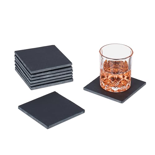 Relaxdays Schiefer Untersetzer 8er Set, eckige Getränkeuntersetzer, HxB: 10 x 10 cm, Schieferplatte Gläser, anthrazit von Relaxdays