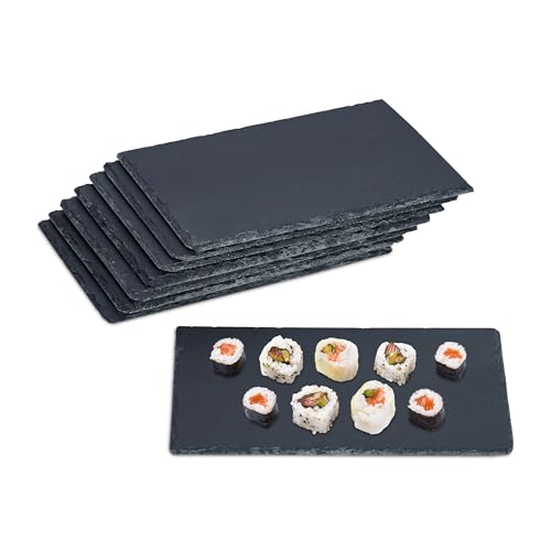 Relaxdays Schieferplatte, 8er Set, rechteckige Servierplatte, 26 x 16 cm, für Käse, Sushi, Desserts, Buffet, anthrazit von Relaxdays