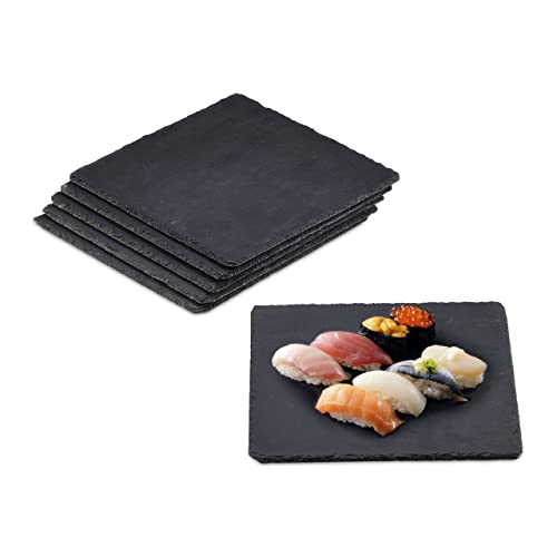 Relaxdays Schieferplatte 6er Set, 25 x 25 cm, zum Servieren & Beschriften, Buffet, Servierplatte quadratisch, anthrazit von Relaxdays