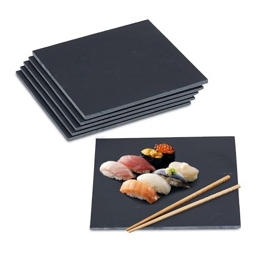 Relaxdays Schieferplatte 6er Set, Servierplatte Quadrat, 25 x 25 cm, zum Servieren von Käse, Sushi, Desserts, schwarz von Relaxdays
