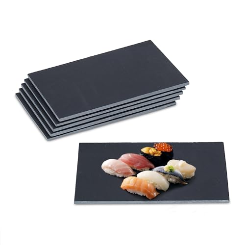 Relaxdays Schieferplatte 6er Set, Servierplatte rechteckig, 26 x 16 cm, zum Servieren von Käse, Sushi, Desserts, schwarz von Relaxdays