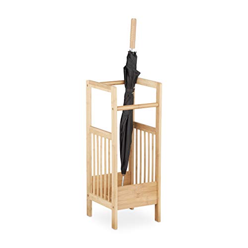 Relaxdays Schirmständer Bambus, eckig, 2 Griffe, H x B x T: ca. 64 x 25 x 26,5 cm, Umbrella Stand, Schirmhalter, natur von Relaxdays