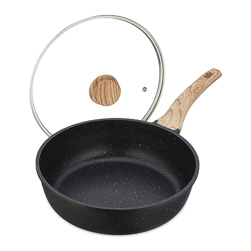 Relaxdays Schmorpfanne, Ø 28 cm, Glasdeckel, Aluminium, antihaftbeschichtet, Induktion, Soft-Touch-Griff, schwarz/Natur von Relaxdays