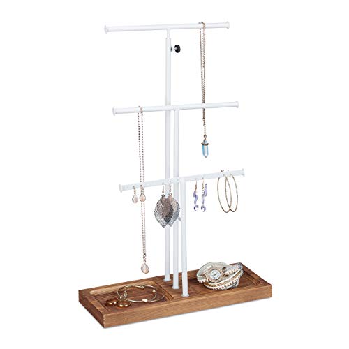 Relaxdays Schmuckständer, 3 Stangen, t-förmig, Ketten, für Ohrringe & Armbänder, mit Ablage, Holz & Metall, weiß/braun Relaxdays Schmuckständer, 3 Stangen, t-förmig, Ketten, für Ohrringe & Armbänder, mit Ablage, Holz & Metall, weiß/braun von Relaxdays