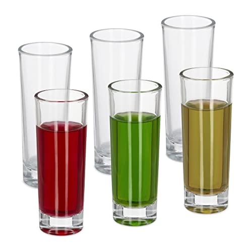 Relaxdays Schnapsgläser 6er Set, hohe Shotgläser mit dickem Boden, je 6 cl, spülmaschinenfest, Likörgläser, transparent von Relaxdays