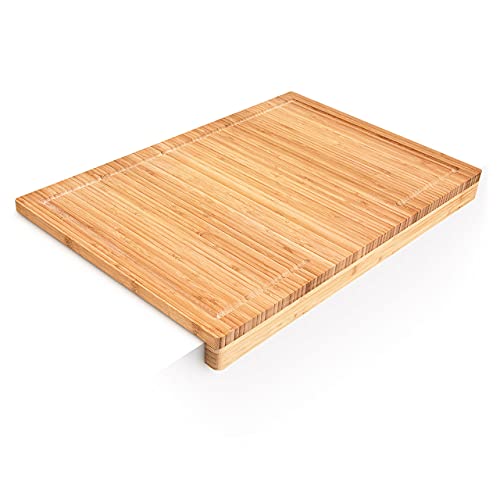 Relaxdays Schneidebrett aus Bambus H x B x T: ca. 5 x 56 x 38 cm Küchenbrett mit Saftrinne und Anschlagkante messerschonendes Bambusbrett als Servierbrett und Tranchierbrett Holzbrett massiv, natur von Relaxdays
