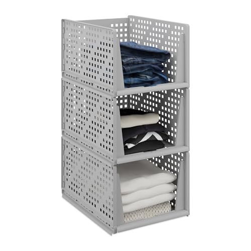 Relaxdays Schrank Organizer 3er Set, stapelbare Kleiderschrank Aufbewahrungsboxen, 24,5x33,5x43,5 cm, ausziehbar, grau Relaxdays Schrank Organizer 3er Set, stapelbare Kleiderschrank Aufbewahrungsboxen, 24,5x33,5x43,5 cm, ausziehbar, grau von Relaxdays