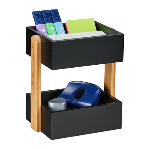 Relaxdays Schreibtisch Organizer, 2 offene Fächer, Bambus & MDF, Aufbewahrungsbox Büro, HBT 25x22x16,5 cm, schwarz/Natur von Relaxdays