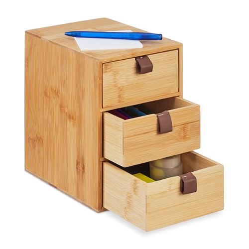 Relaxdays Schreibtisch Organizer, 3 Schubladen, Bambus, HxBxT: 21 x 15 x 20 cm, Schubladenbox Home Office & Büro, Natur von Relaxdays