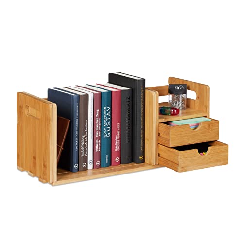 Relaxdays Schreibtisch Organizer Bambus, 2 Schubladen, Bücherregal ausziehbar, Ablage, HxBxT: 21 x 80,5 x 19 cm, Natur von Relaxdays
