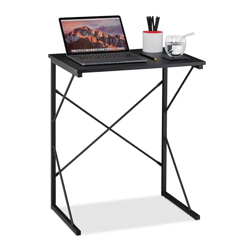 Relaxdays Schreibtisch klein, HxBxT 75 x 60 x 40 cm, kompakter Computertisch, Laptop Arbeitstisch, MDF & Metall, schwarz von Relaxdays