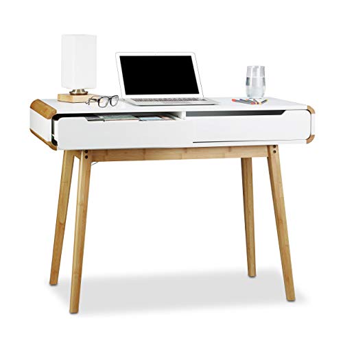 Relaxdays Schreibtisch mit Schubladen, Nordisches Design Schminktisch, Kinderschreibtisch HxBxT: 73 x 100 x 45 cm, weiß von Relaxdays
