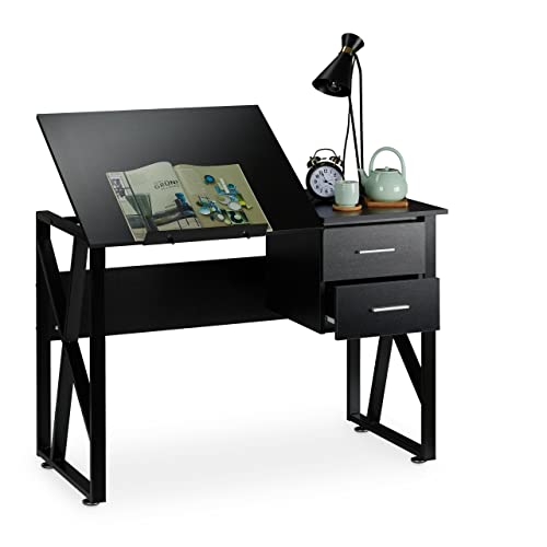 Relaxdays Schreibtisch neigbar, verstellbare Arbeitsfläche, Laptoptisch oder Zeichentisch, HBT 75x110x55cm, schwarz von Relaxdays