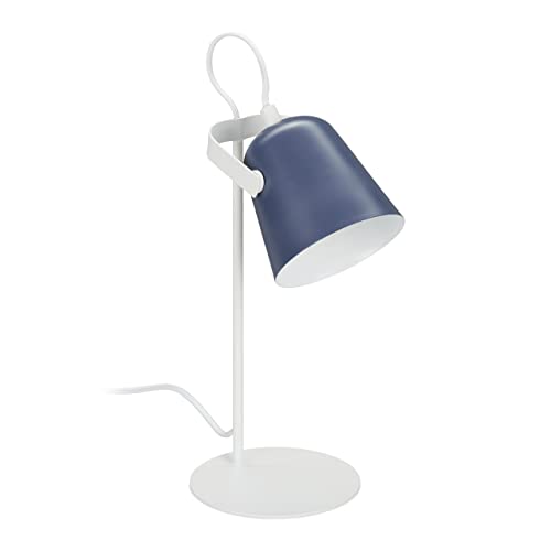 Relaxdays Schreibtischlampe, Metall Tischlampe, schwenkbarer Schirm, HxD: 39 x 15 cm, Nachttischlampe, E14, weiß/blau von Relaxdays