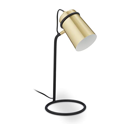 Relaxdays Schreibtischlampe, Metall Tischleuchte, schwenkbarer Schirm, E14 Fassung, Bürolampe mit Kabel, Gold/schwarz von Relaxdays
