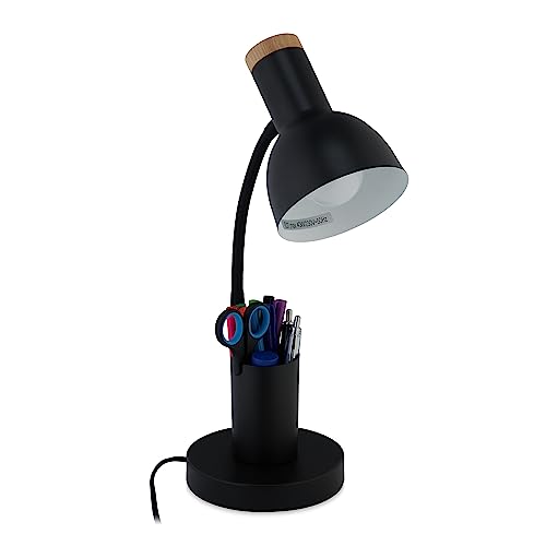 Relaxdays Schreibtischlampe, Stifthalter, Metalltischleuchte, HBT: 46,5x14,5x17 cm, E27, Bürolampe mit Kabel, schwarz von Relaxdays