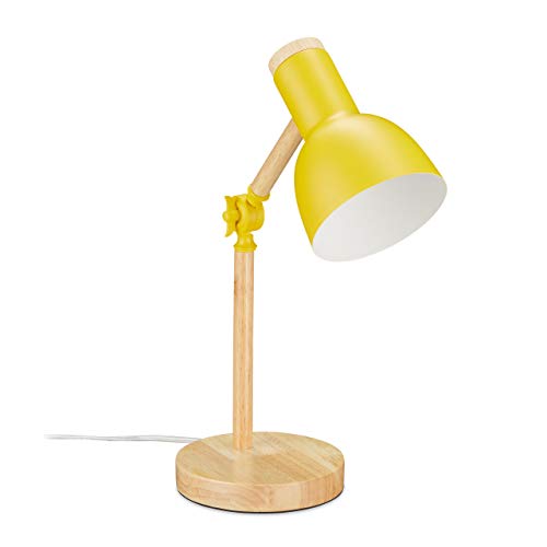 Relaxdays Schreibtischlampe, verstellbare Retro Tischlampe, Holz & Metall, E14 Fassung, Leselampe, 45,5 x 14,5 cm, gelb von Relaxdays