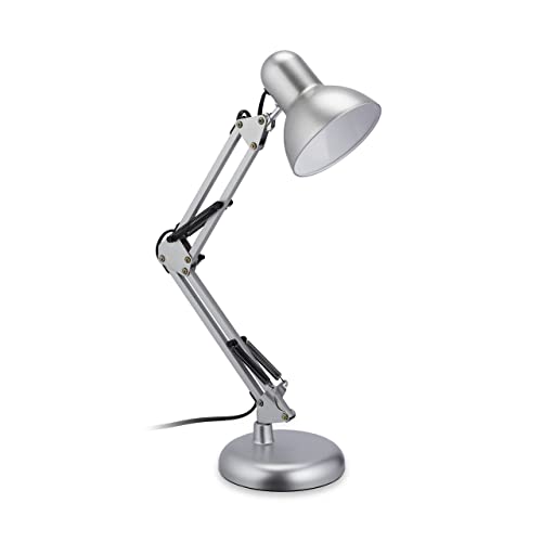 Relaxdays Schreibtischlampe Retro, verstellbare Gelenkarmlampe, E27-Fassung, schwenkbar, Büro Tischlampe Metall, silber, 54 x 15 x 25 cm von Relaxdays