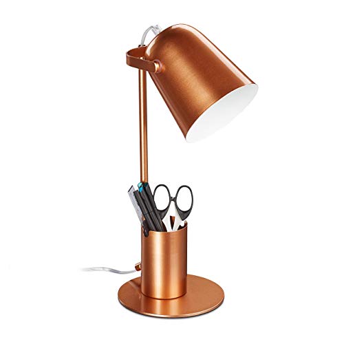 Relaxdays Schreibtischlampe mit Stifthalter, Bürolampe Schreibtisch, E27, moderne Tischlampe, 40 x 15 x 20 cm, kupfer von Relaxdays