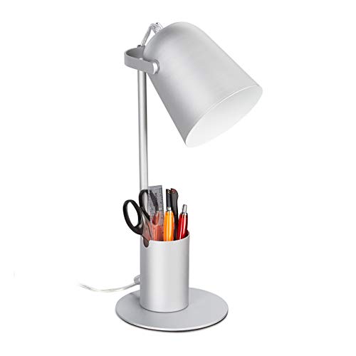Relaxdays Schreibtischlampe mit Stifthalter, Bürolampe Schreibtisch, E27, moderne Tischlampe, 40 x 15 x 20 cm, silber von Relaxdays