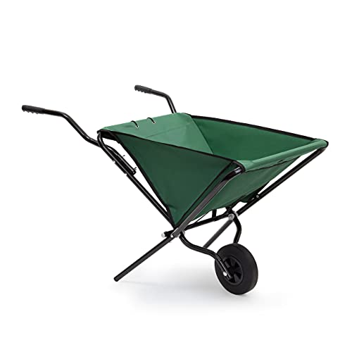 Relaxdays Schubkarre faltbar HBT 66 x 64 x 112 cm Faltschubkarre aus Stahl mit Korb aus stabilem Polyester ca. 56 l Fassungsvermögen platzsparende Gartenkarre zum Aufhängen belastbar bis 30 kg, grün von Relaxdays
