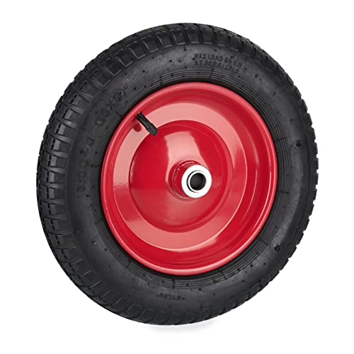 Relaxdays Schubkarrenrad 3.00-8, luftbereiftes Ersatzrad, Stahlfelge, bis 100 kg, Luftreifen mit Ventil, schwarz/rot von Relaxdays