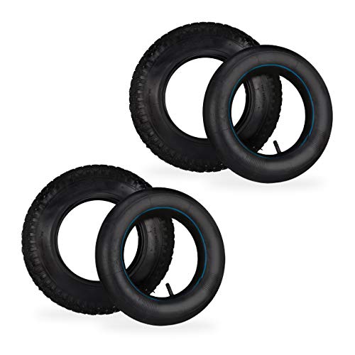 Relaxdays Schubkarrenrad mit Schlauch, 2er Set Ersatzreifen, 3.50-8", luftbereift, für Schubkarre, bis 154 kg, schwarz, 38.5 x 7.5 x 38.5 cm von Relaxdays