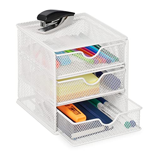 Relaxdays Schubladenbox Metall, Schreibtisch Organizer mit 3 Schubfächern, HBT: 17x16x17 cm, Aufbewahrungsbox Büro, weiß von Relaxdays