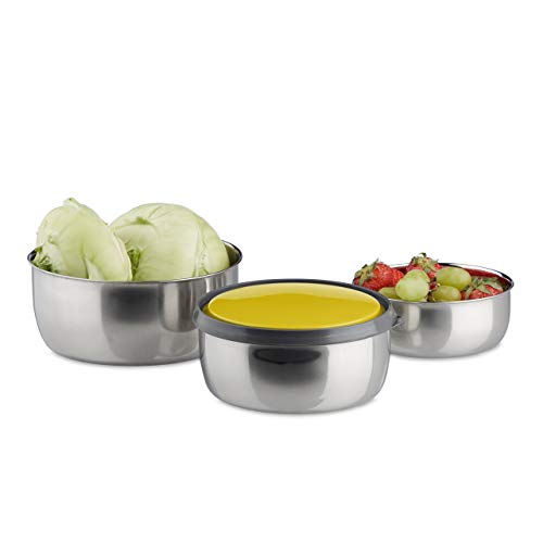 Relaxdays Schüssel Set mit Deckel, 3-teilig, unterschiedlich groß, Edelstahl, Küche, Picknick, Aufbewahrung, gelb, 17 x 17 x 7.5 cm Relaxdays Schüssel Set mit Deckel, 3-teilig, unterschiedlich groß, Edelstahl, Küche, Picknick, Aufbewahrung, gelb, 17 x 17 x 7.5 cm von Relaxdays