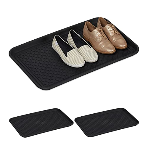 Relaxdays Schuhabtropfschale XL, 3er Set, Unterlage für nasse Schuhe, 60 x 40 cm, große Schuhablage Kunststoff, schwarz von Relaxdays
