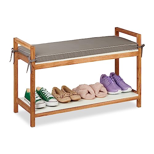 Relaxdays Schuhbank, Schuhregal mit Sitzfläche, abnehmbares Polster, HxBxT: 55 x 90 x 34 cm, Sitzbank Holz, Mehrfarbig von Relaxdays