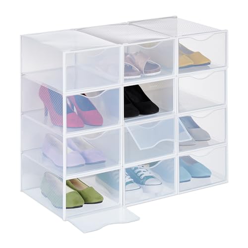 Relaxdays Schuhboxen 12er Pack, Schuhorganizer, stapelbar, für Schuhe bis Größe 45, mit Lüftungsschlitzen, transparent Relaxdays Schuhboxen 12er Pack, Schuhorganizer, stapelbar, für Schuhe bis Größe 45, mit Lüftungsschlitzen, transparent von Relaxdays