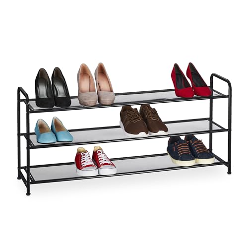 Relaxdays Schuhregal, 12 Paar Schuhe, HxBxT: 48 x 100 x 25,5 cm, Metall Schuhablage, schmal, 3 Ablagen, Flur, schwarz Relaxdays Schuhregal, 12 Paar Schuhe, HxBxT: 48 x 100 x 25,5 cm, Metall Schuhablage, schmal, 3 Ablagen, Flur, schwarz von Relaxdays