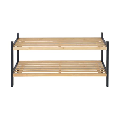 Relaxdays Schuhregal, 2 Ebenen, H x B x T: ca. 33 x 70 x 26 cm, aus Bambus, Schuhaufbewahrung, modern, Natur/schwarz von Relaxdays